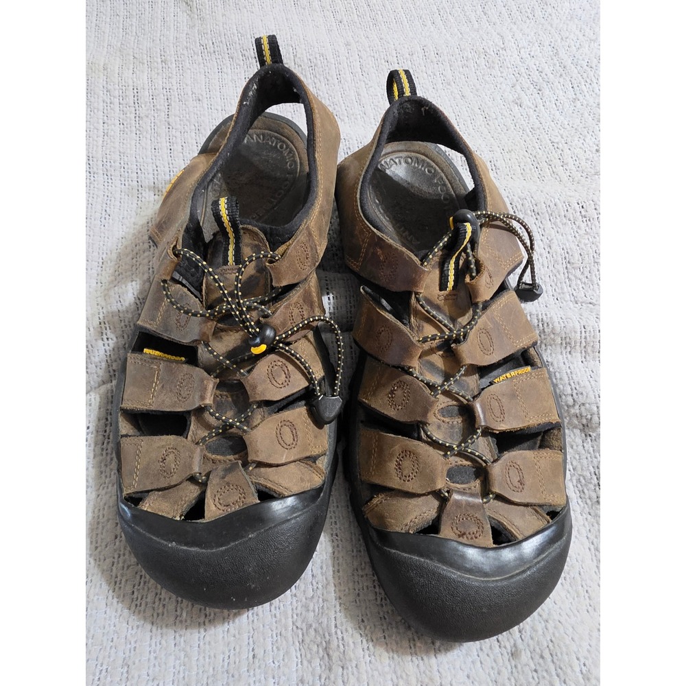 Keen Newport H2 Mens Brown Leather Waterproof Hiking Sandals Bungee Lace 12